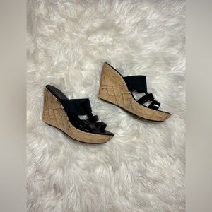 Italian Shoemakers Black Strappy Wedge Sandal Heels size 38